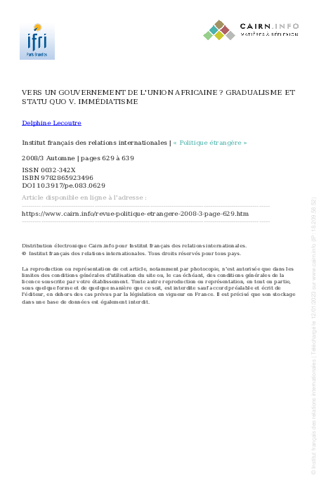 (PDF) Vers un gouvernement de l'Union africaine ? Gradualisme et statu ...