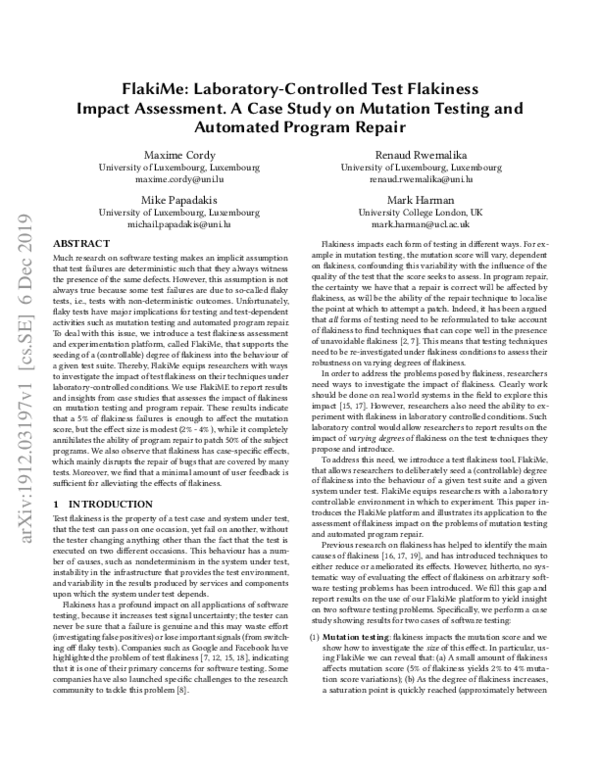 (PDF) FlakiMe: Laboratory-Controlled Test Flakiness Impact Assessment ...