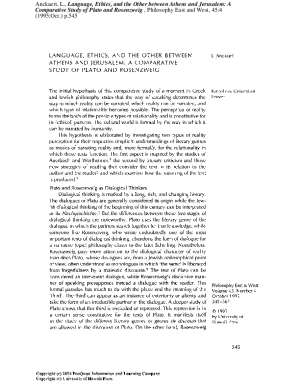 (PDF) Language, Ethics, and the Other between Athens and Jerusalem: A ...