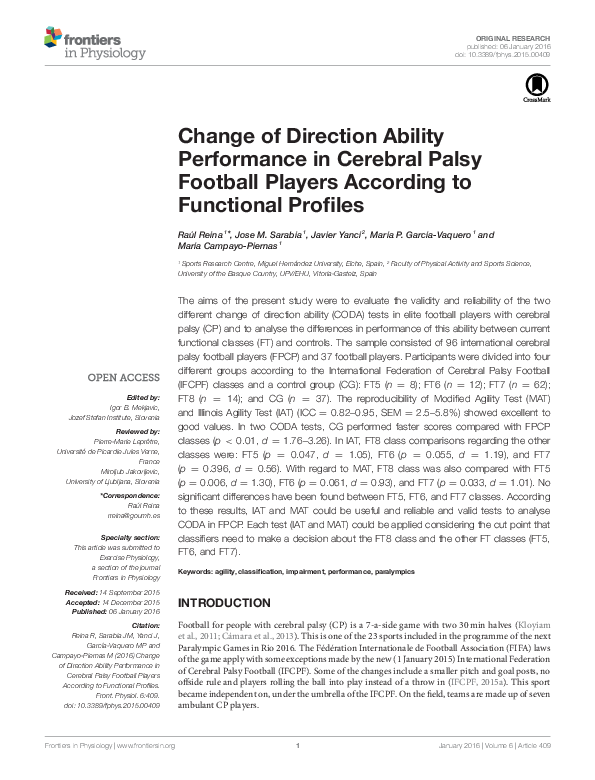 (PDF) Change of Direction Ability Performance in Cerebral Palsy ...