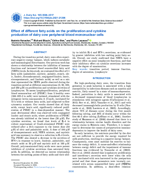 (PDF) Effect of different fatty acids on the proliferation and cytokine ...