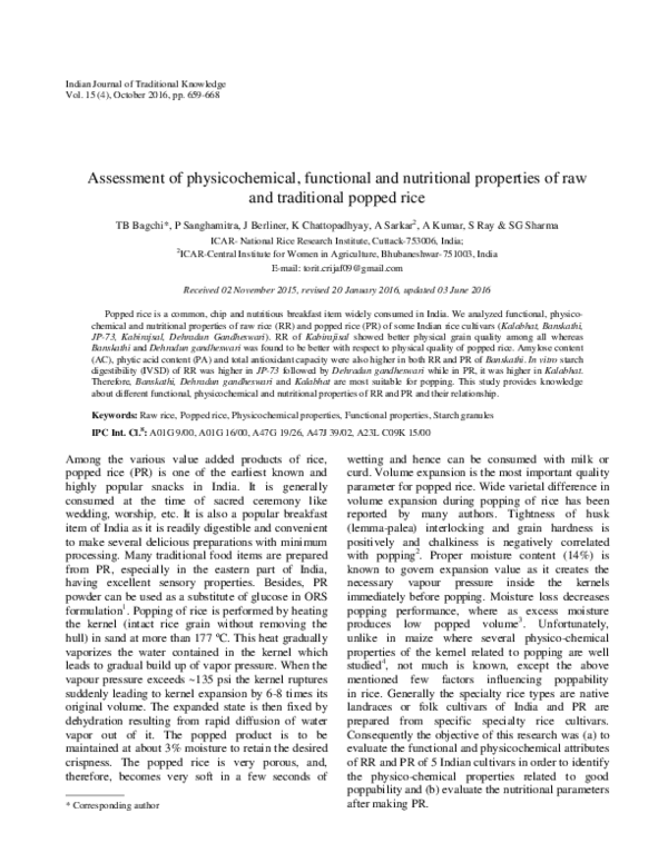 (PDF) Assessment of physicochemical, functional and nutritional ...