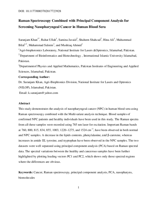 (PDF) Raman spectroscopy combined with principal component analysis and ...