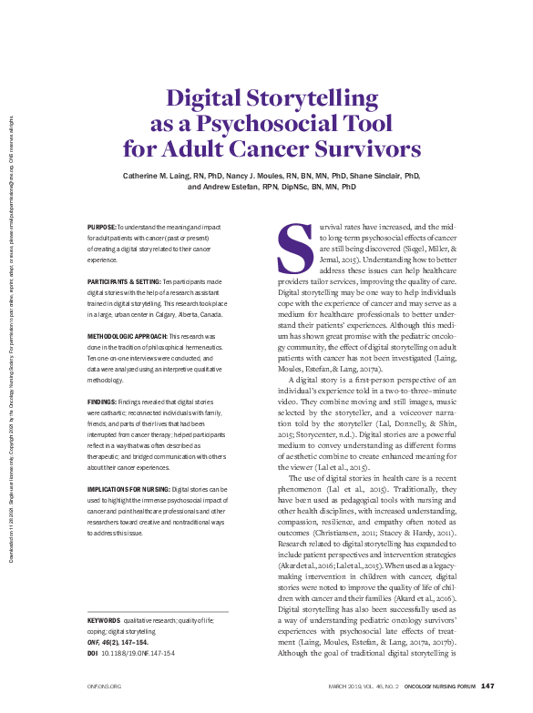 (PDF) Digital Storytelling as a Psychosocial Tool for Adult Cancer ...