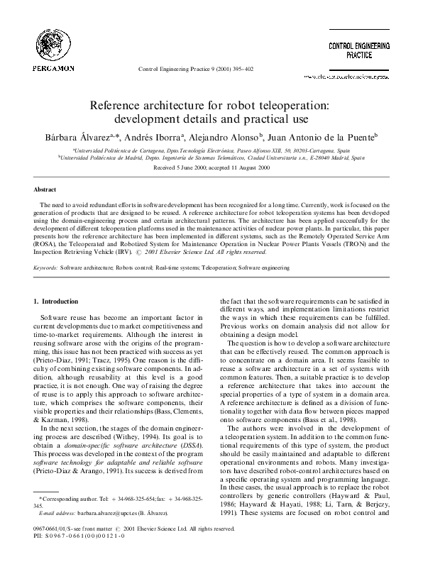 (PDF) Reference architecture for robot teleoperation