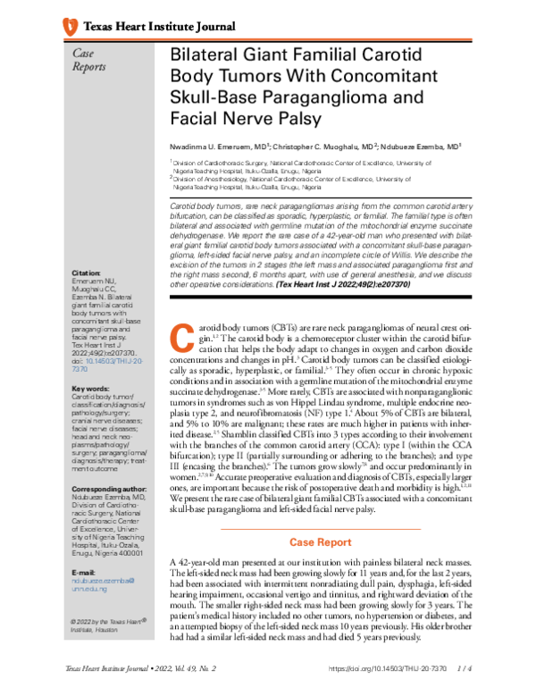 (PDF) Bilateral Giant Familial Carotid Body Tumors With Concomitant ...