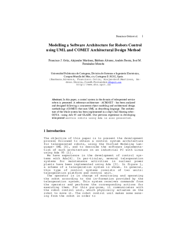 (PDF) Modelling a Software Architecture for Robots Control Using UML ...