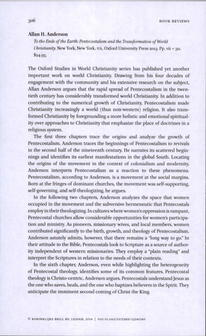 (PDF) Book review: To the Ends of the Earth: Pentecostalism and the ...