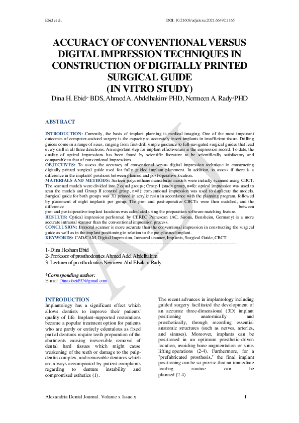 (PDF) Accuracy of Conventional Versus Digital Impression Techniques in ...