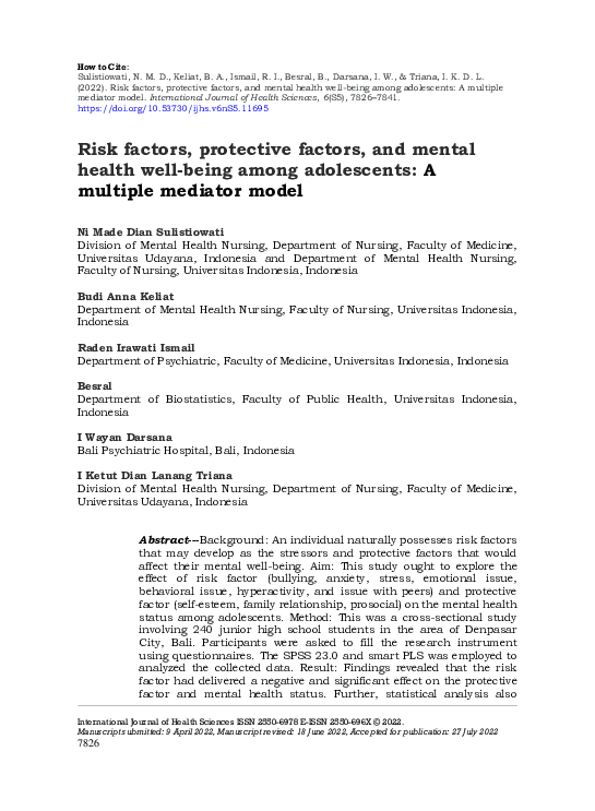 (PDF) Risk factors, protective factors, and mental health well-being ...