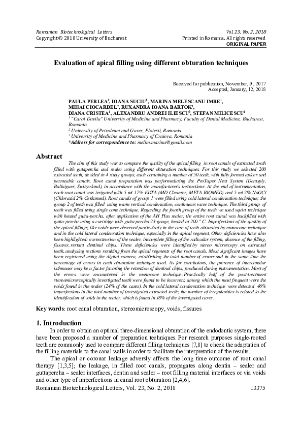 (PDF) Evaluation of apical filling using different obturation techniques