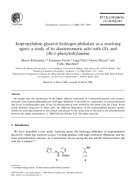 (PDF) Isopropylidene glycerol hydrogen phthalate as a resolving agent ...