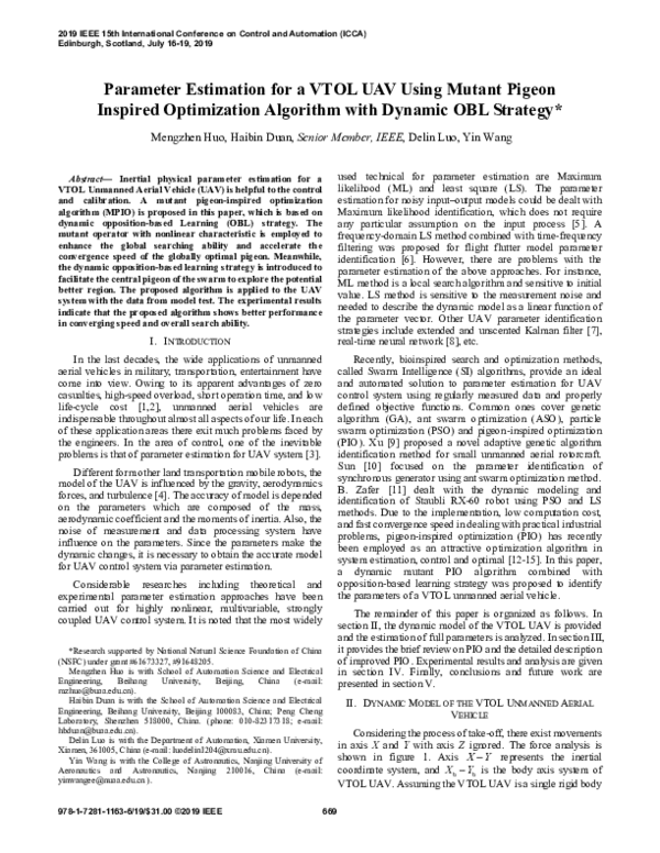 (PDF) Parameter Estimation for a VTOL UAV Using Mutant Pigeon Inspired ...