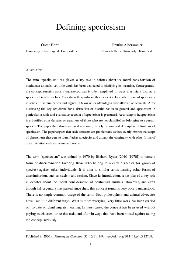 (PDF) Defining speciesism