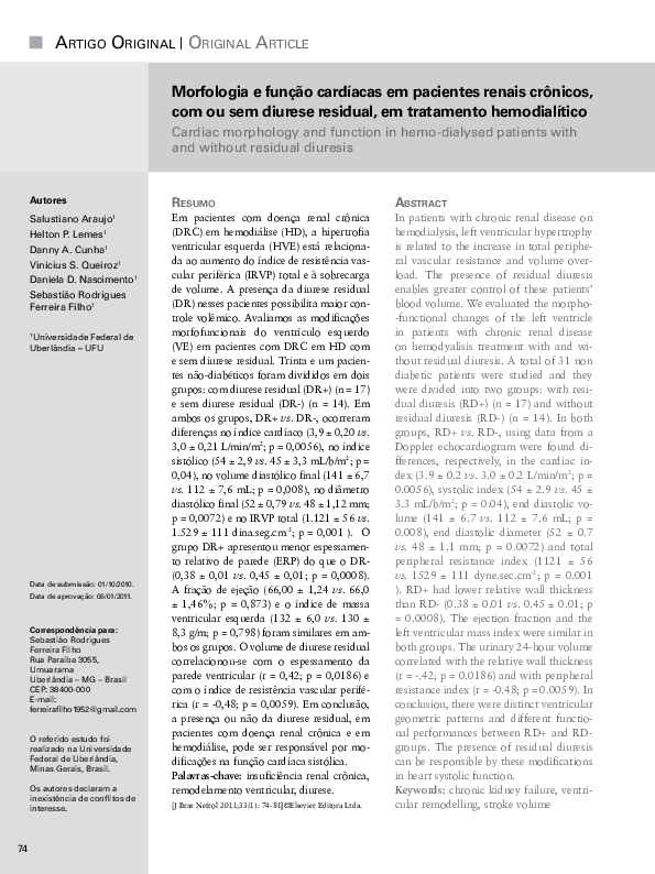 (PDF) Morfologia e função cardíacas em pacientes renais crônicos, com ...