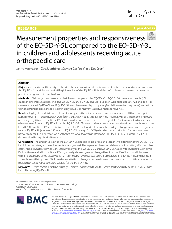 (PDF) Measurement properties and responsiveness of the EQ-5D-Y-5L ...