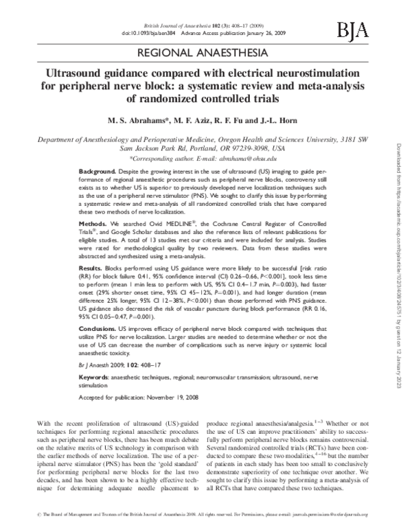 (PDF) Ultrasound guidance compared with electrical neurostimulation for
