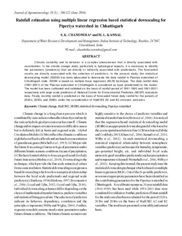 (PDF) Rainfall estimation using multiple linear regression based ...