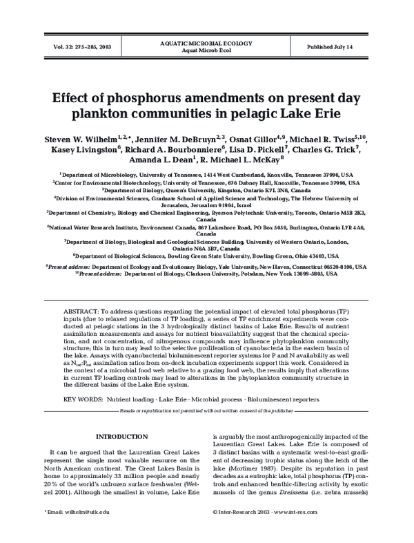 (PDF) Effect of phosphorus amendments on present day plankton ...