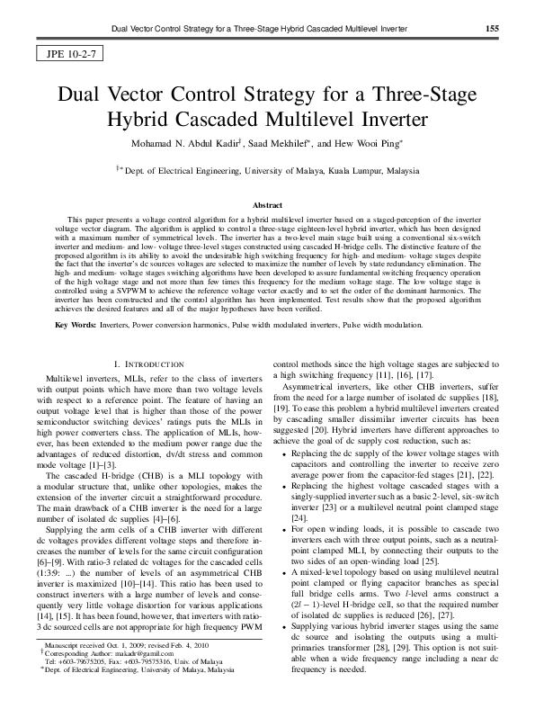(PDF) Dual Vector Control Strategy for a Three-Stage Hybrid Cascaded ...