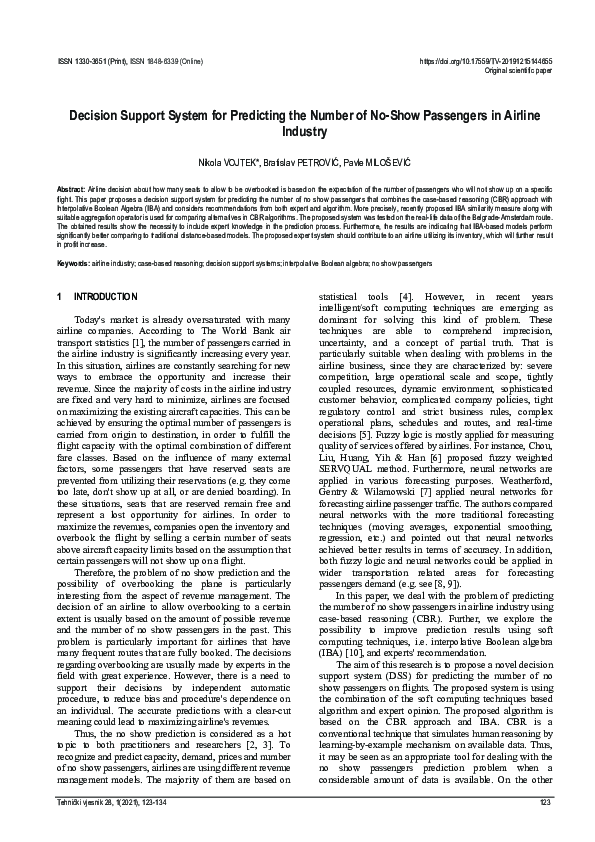 (PDF) Decision Support System for Predicting the Number of No-Show ...