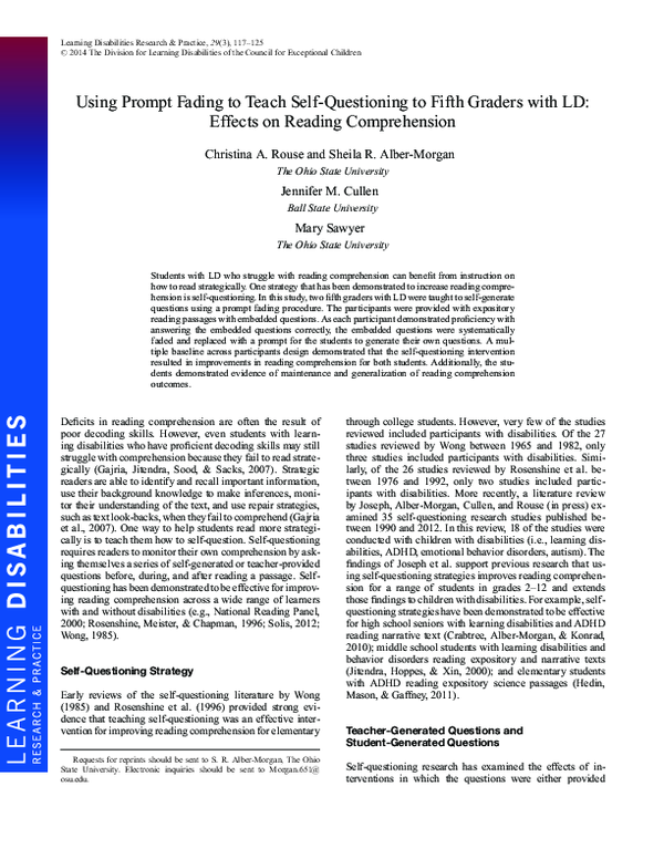 (PDF) Using Prompt Fading to Teach Self-Questioning to Fifth Graders ...