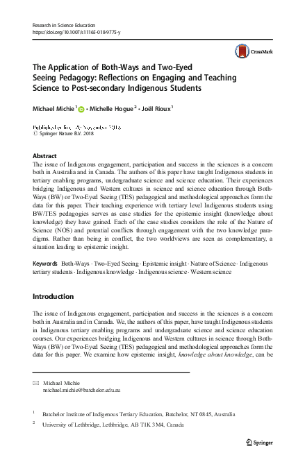 (PDF) The Application of Both-Ways and Two-Eyed Seeing Pedagogy ...