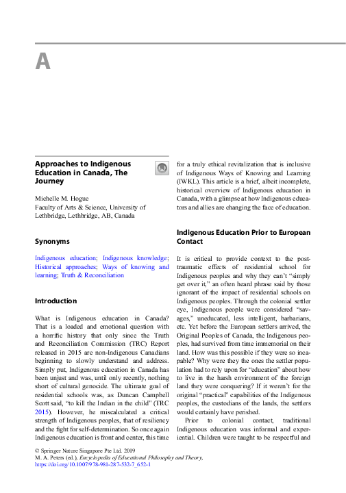 (PDF) Approaches to Indigenous Education in Canada, The Journey