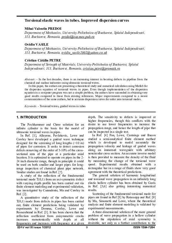 (PDF) Torsional elastic waves in tubes. Improved dispersion curves