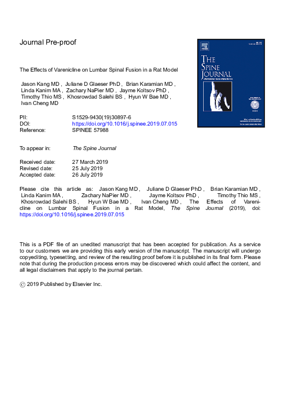(PDF) The Effects of Varenicline on Lumbar Spinal Fusion in a Rat Model
