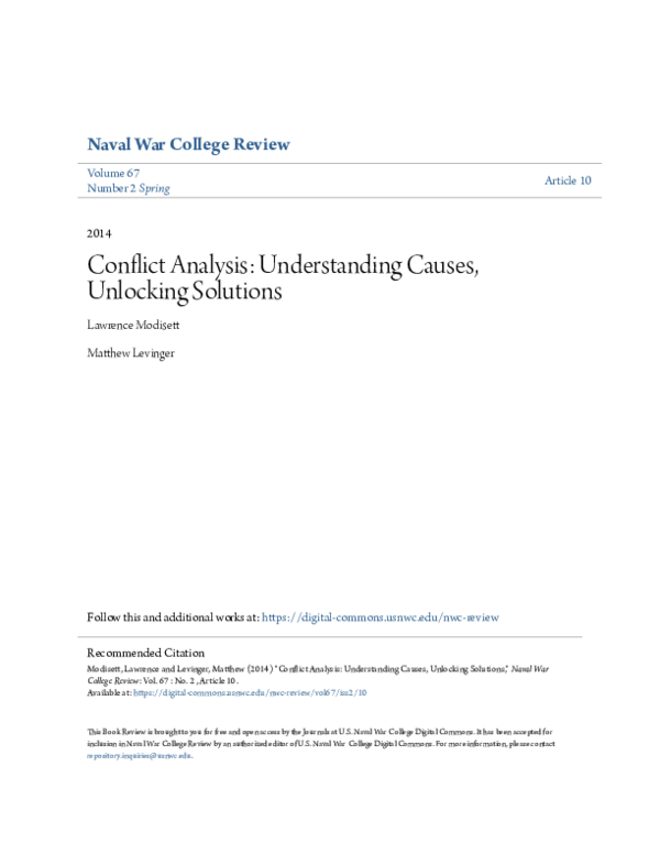 (PDF) Conflict Analysis: Understanding Causes, Unlocking Solutions