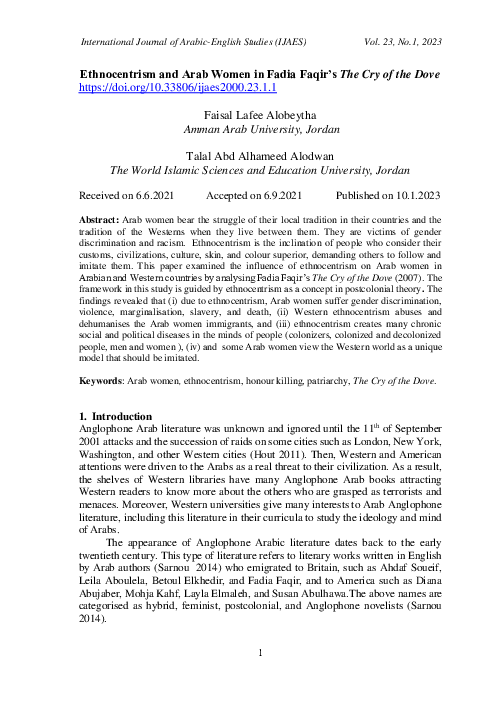 (PDF) Ethnocentrism and Arab Women in Fadia Faqir's The Cry of the Dove