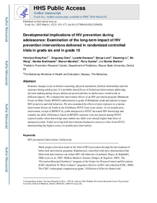 (PDF) Developmental Implications of HIV Prevention During Adolescence
