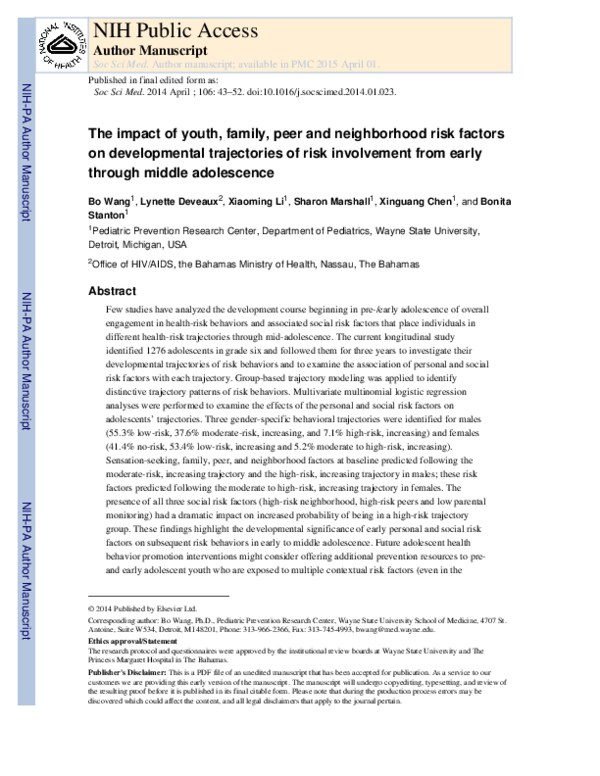 (PDF) The impact of youth, family, peer and neighborhood risk factors ...