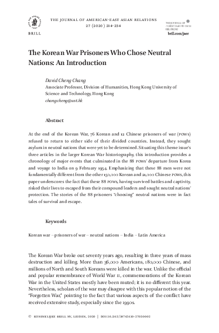 (PDF) The Korean War Prisoners Who Chose Neutral Nations: An Introduction