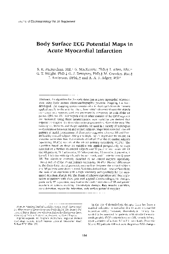 (PDF) Body surface ECG potential maps in acute myocardial infarction