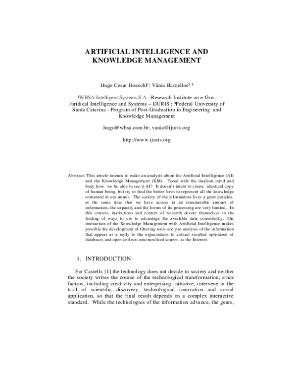 (PDF) Artificial Intelligence and Knowledge Management