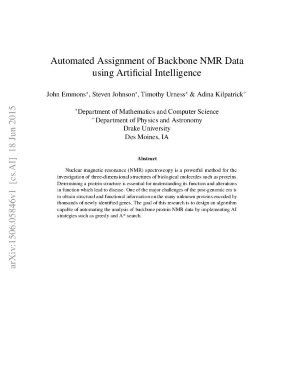 (PDF) Automated Assignment of Backbone NMR Data using Artificial ...