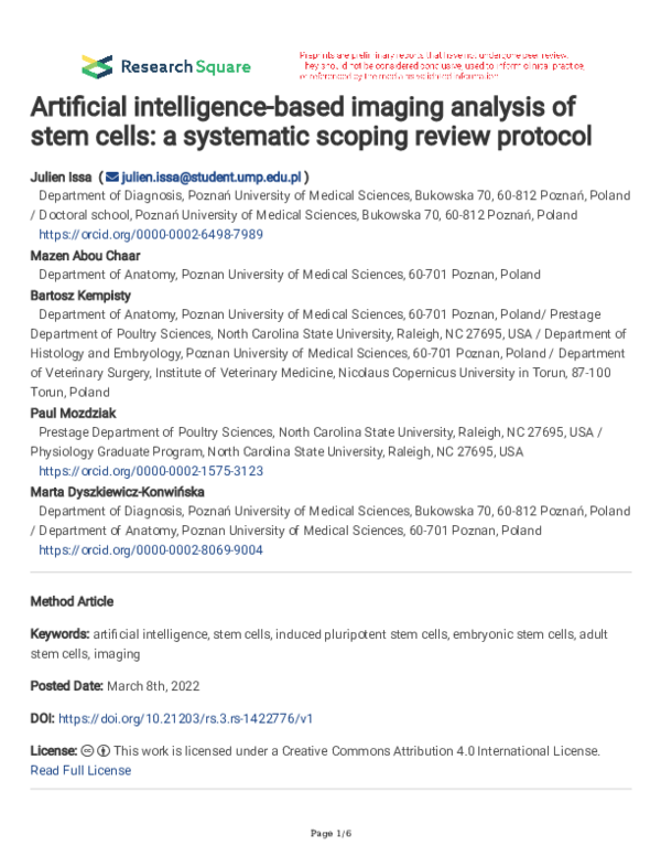 (PDF) Artificial intelligence-based imaging analysis of stem cells: a ...