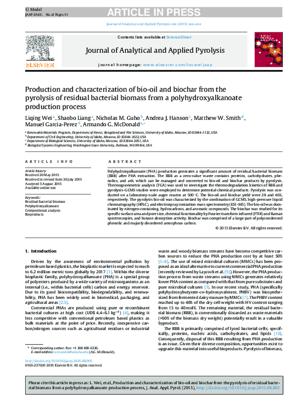 (PDF) Production and characterization of bio-oil and biochar from ...