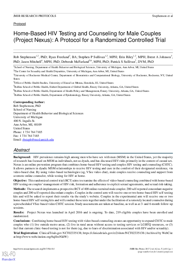 (PDF) Home-Based HIV Testing and Counseling for Male Couples (Project ...