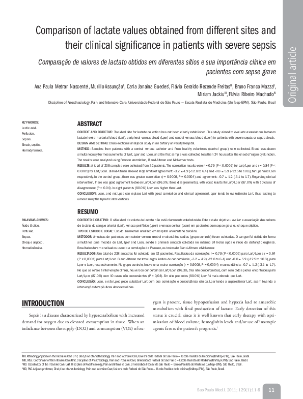 (PDF) Comparison of lactate values obtained from different sites and ...