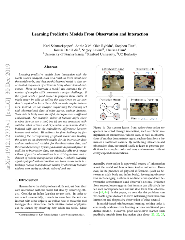 (PDF) Learning Predictive Models From Observation and Interaction