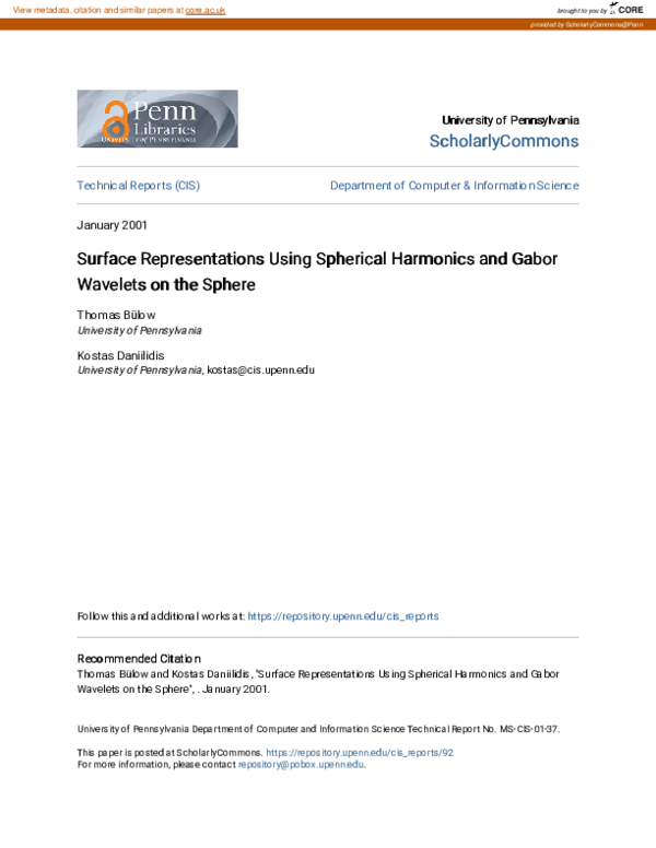 (PDF) Surface representations using spherical harmonics and gabor ...