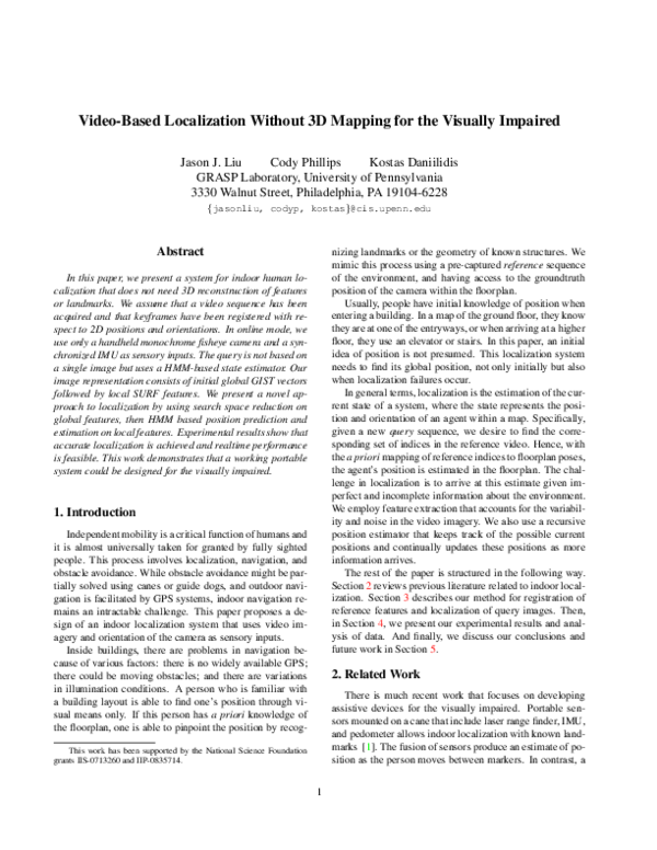 (PDF) Video-based localization without 3D mapping for the visually impaired