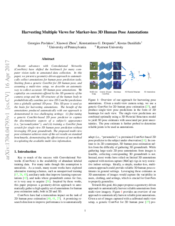(PDF) Harvesting Multiple Views for Marker-Less 3D Human Pose Annotations