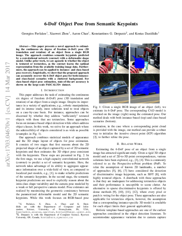 (PDF) 6-DoF object pose from semantic keypoints