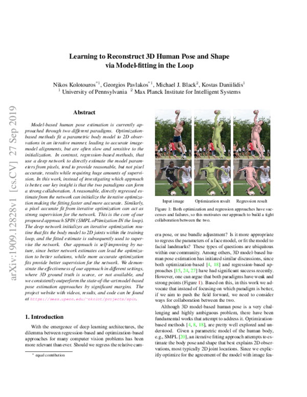 (PDF) Learning to Reconstruct 3D Human Pose and Shape via Model-Fitting ...