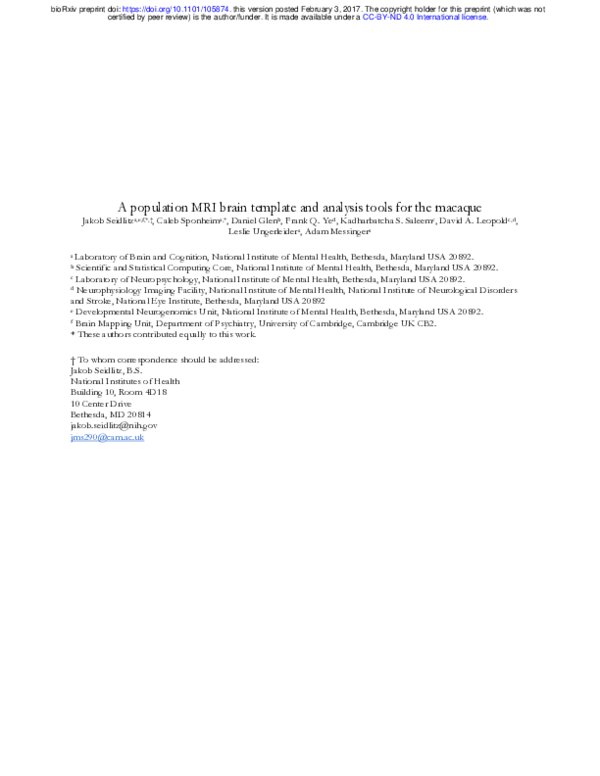 (PDF) A population MRI brain template and analysis tools for the macaque