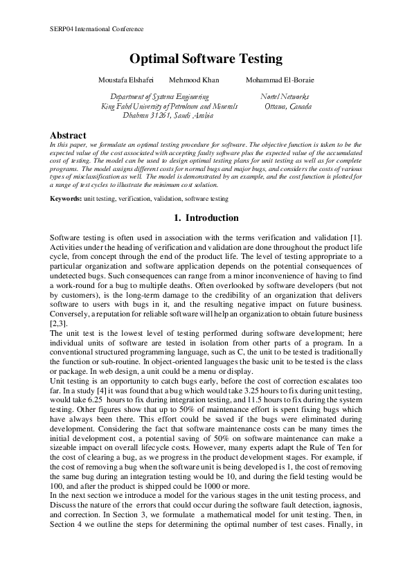 (PDF) Optimal Software Testing